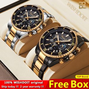 100%Original WISHDOIT Watch for Men TOP Brand Waterproof Sports Stainless Steel Chronograph 2021New Fashion Luxury Wristwatches